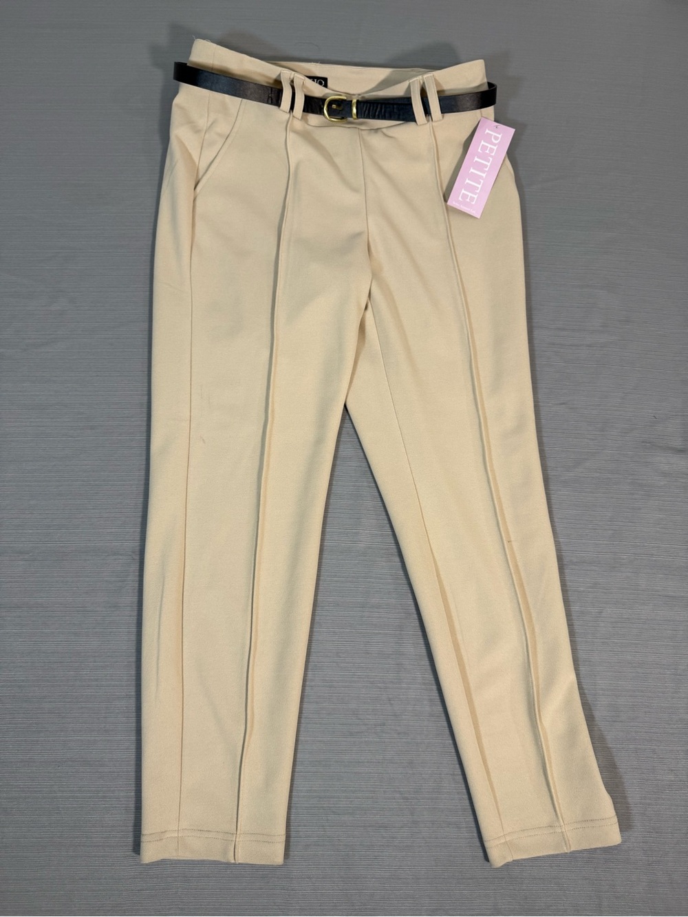 Soho Apparel Petite Tan Straight-Leg Pants with Belt